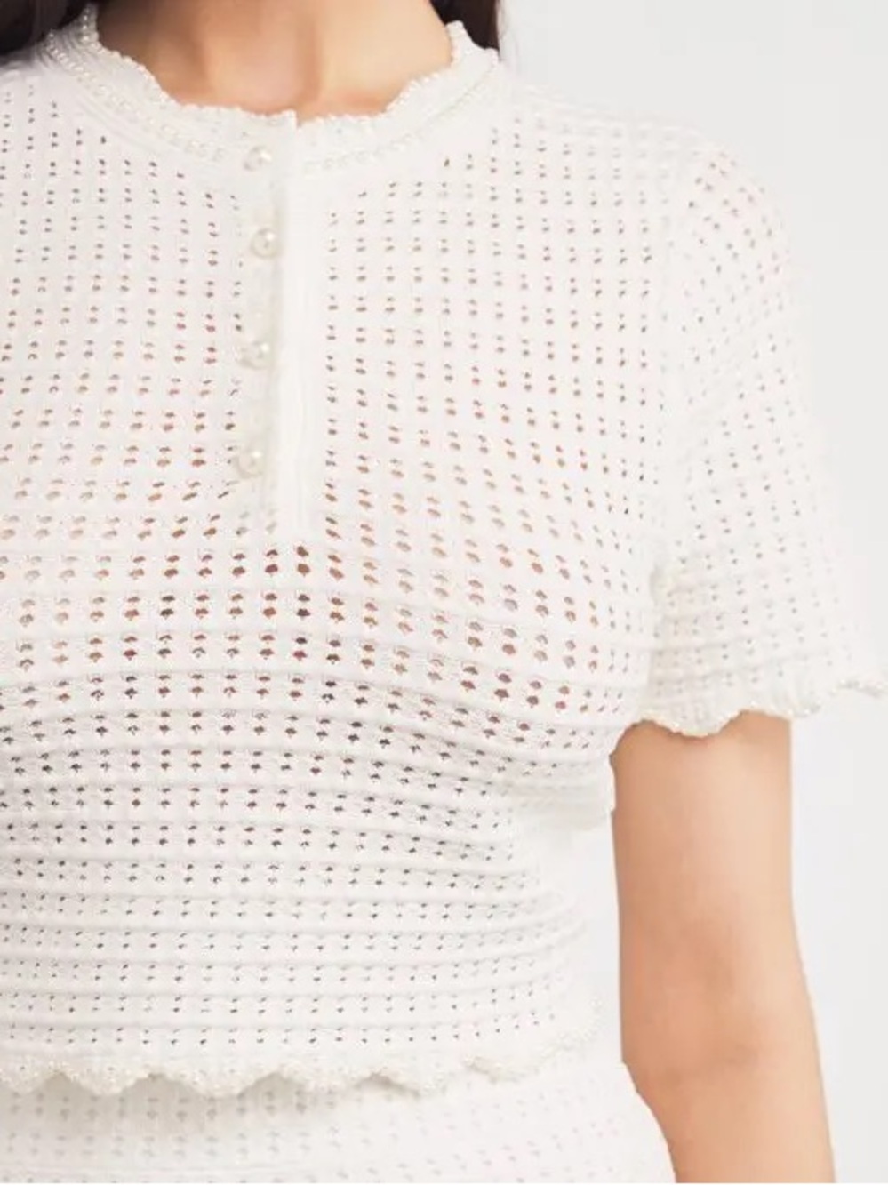 NWT SANDRO White Pearl Crochet Open Knit Short Sleeve Crop Top Size 2 - Picture 12 of 12